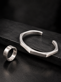 Geometric Kara & Ring Set - Black & Silver