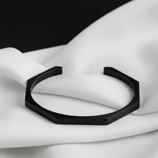 Geometric Kara & Ring Set - Black & Silver