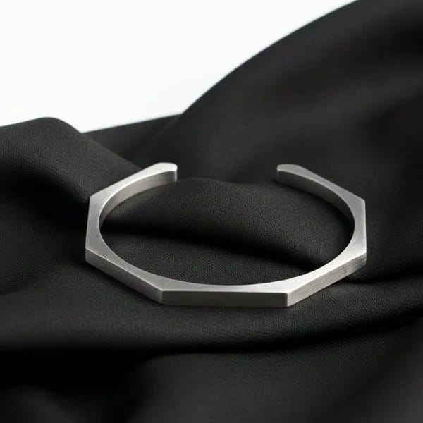 Geometric Kara & Ring Set - Black & Silver