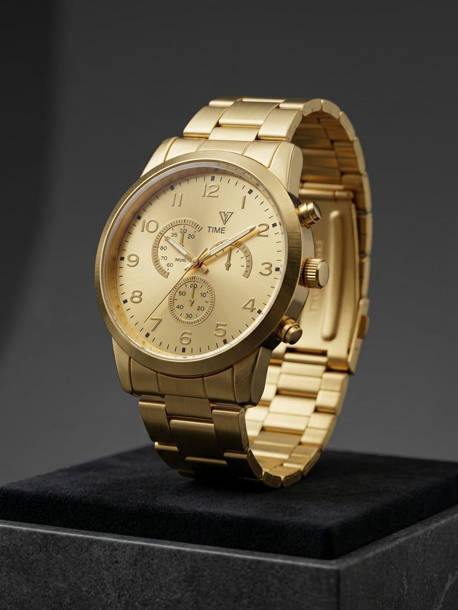TIMEONE-Style Men's Gold-Tone Stainless Steel Chronograph Watch – Gold Dial