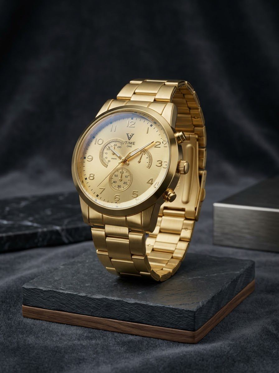 TIMEONE-Style Men's Gold-Tone Stainless Steel Chronograph Watch – Gold Dial
