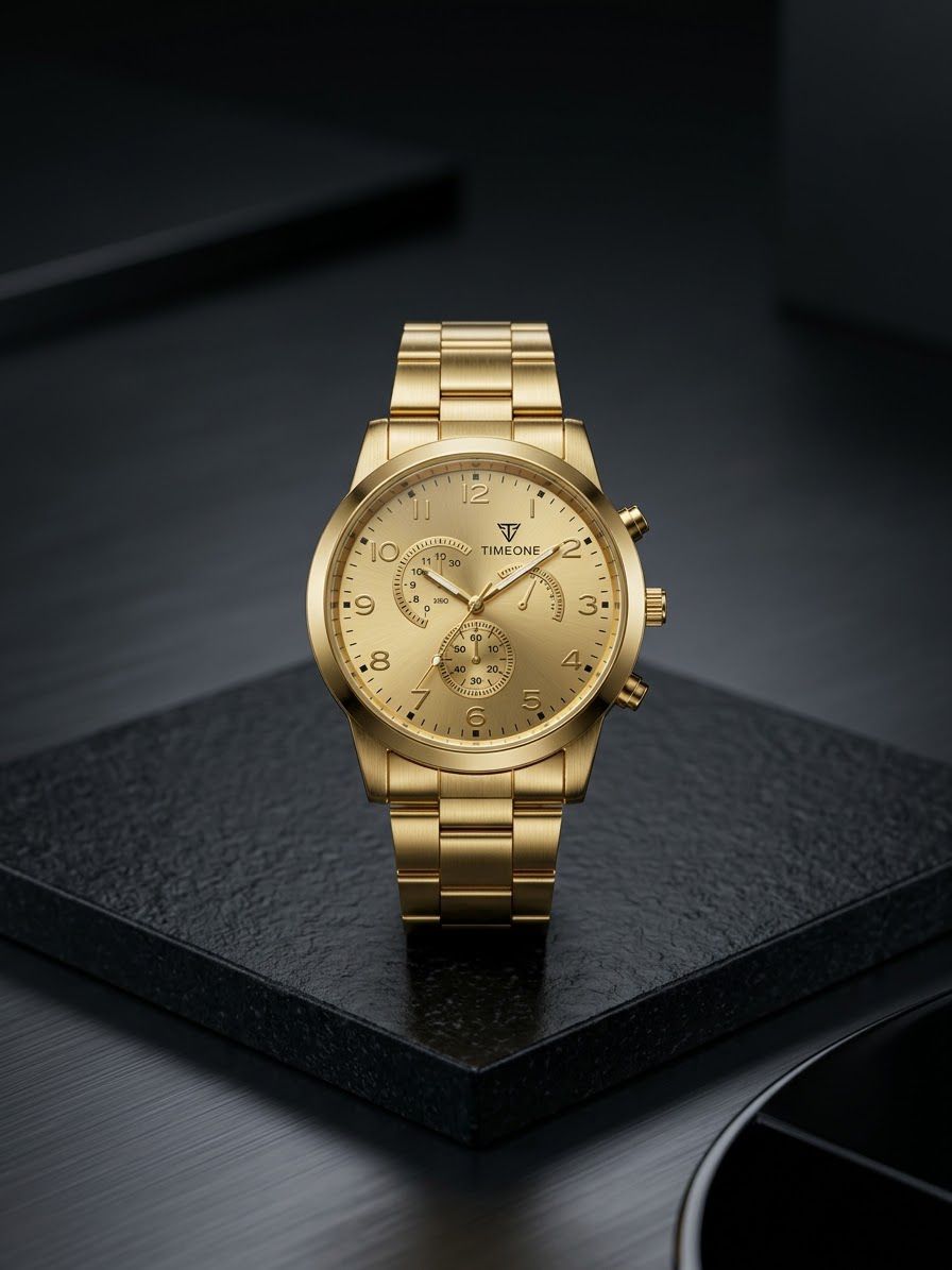 TIMEONE-Style Men's Gold-Tone Stainless Steel Chronograph Watch – Gold Dial