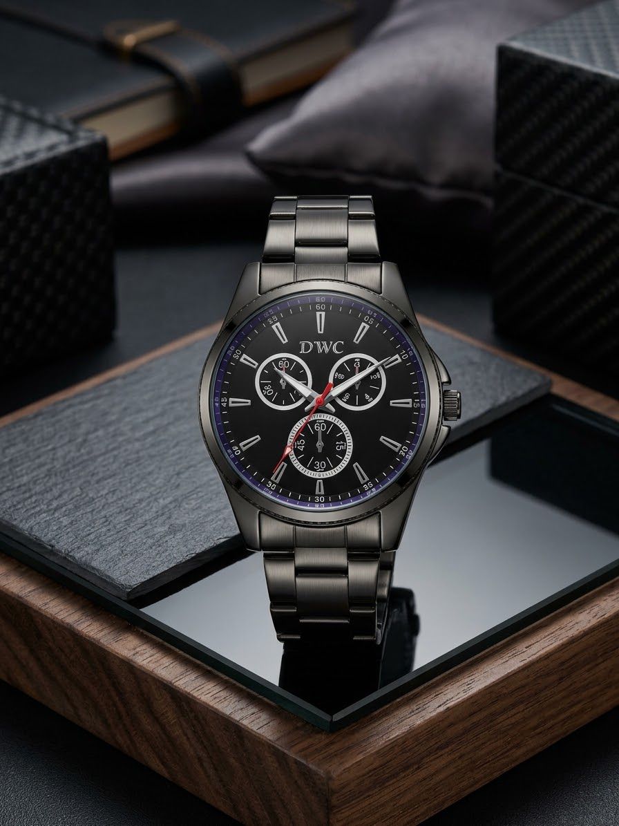 DWC Men's Stainless Steel Chronograph Watch – Black Dial